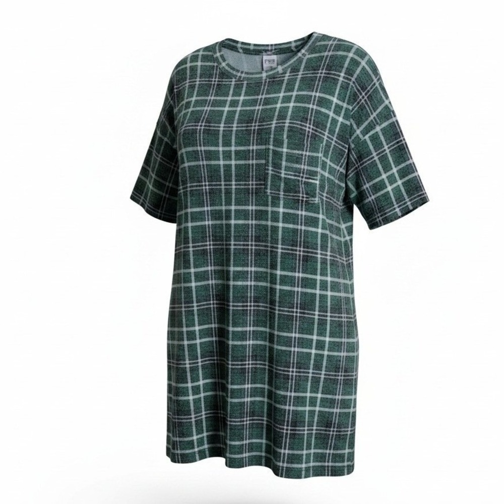 Pink Victoria's Secret Plaid Sleep Shirt Green White Check Nightgown Medium